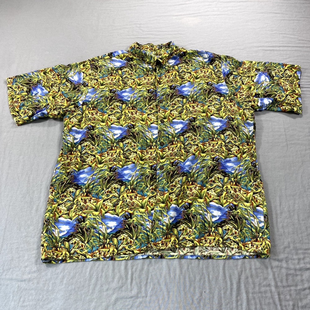 VINTAGE Reyn Spooner Shirt Mens Medium Green‎ Floral Hawaiian Button Spun Rayon